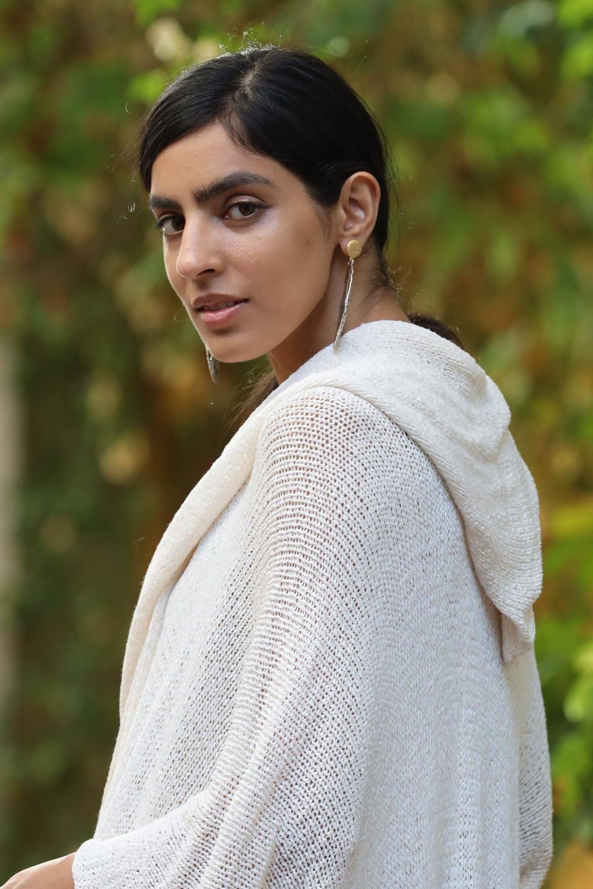 Ekru Kapüşonlu Merserize Hırka