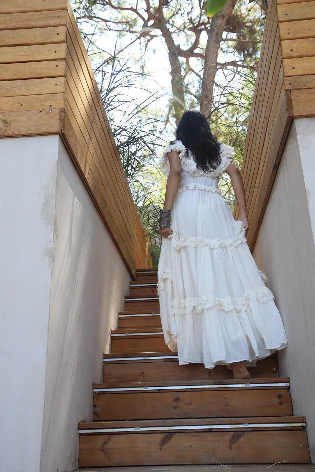 Ecru Brit Detail Flounced Bohemian Kimono