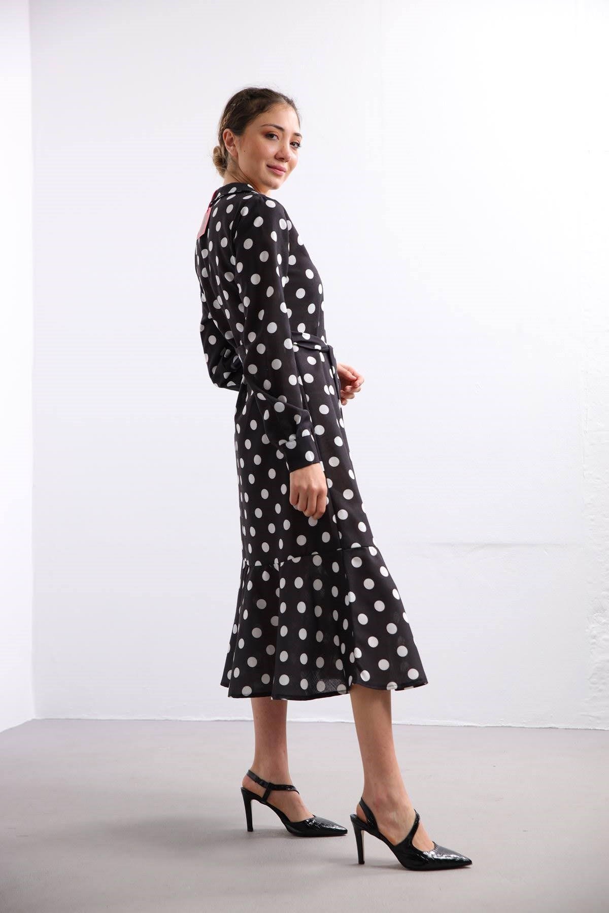 Siyah Puantiyeli Anvelop Elbise - Şaman Butik Siyah Puantiyeli Anvelop Elbise