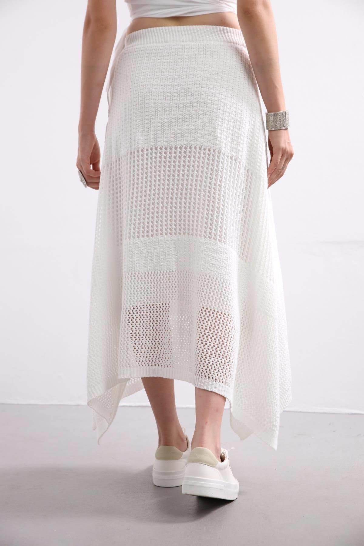  White Knit Skirt with Interlining