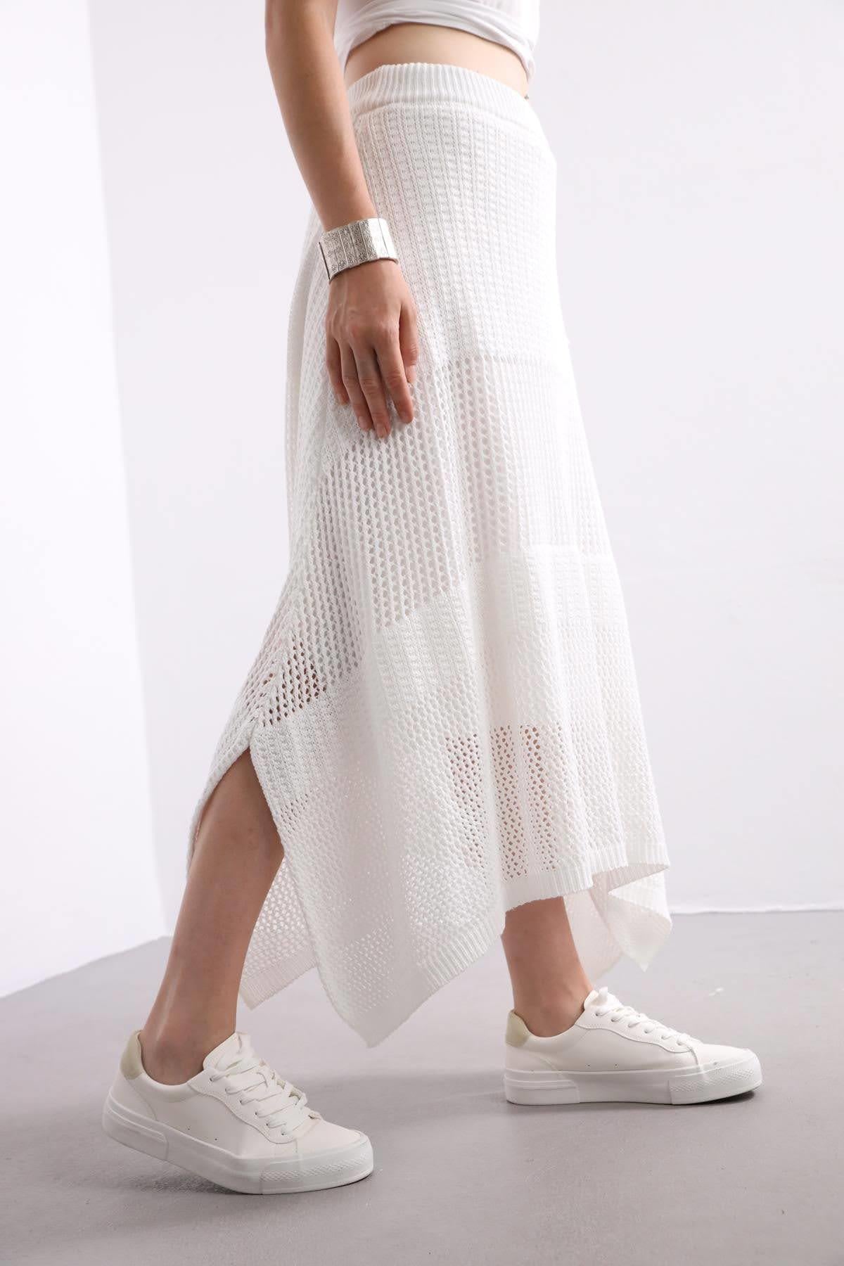  White Knit Skirt with Interlining