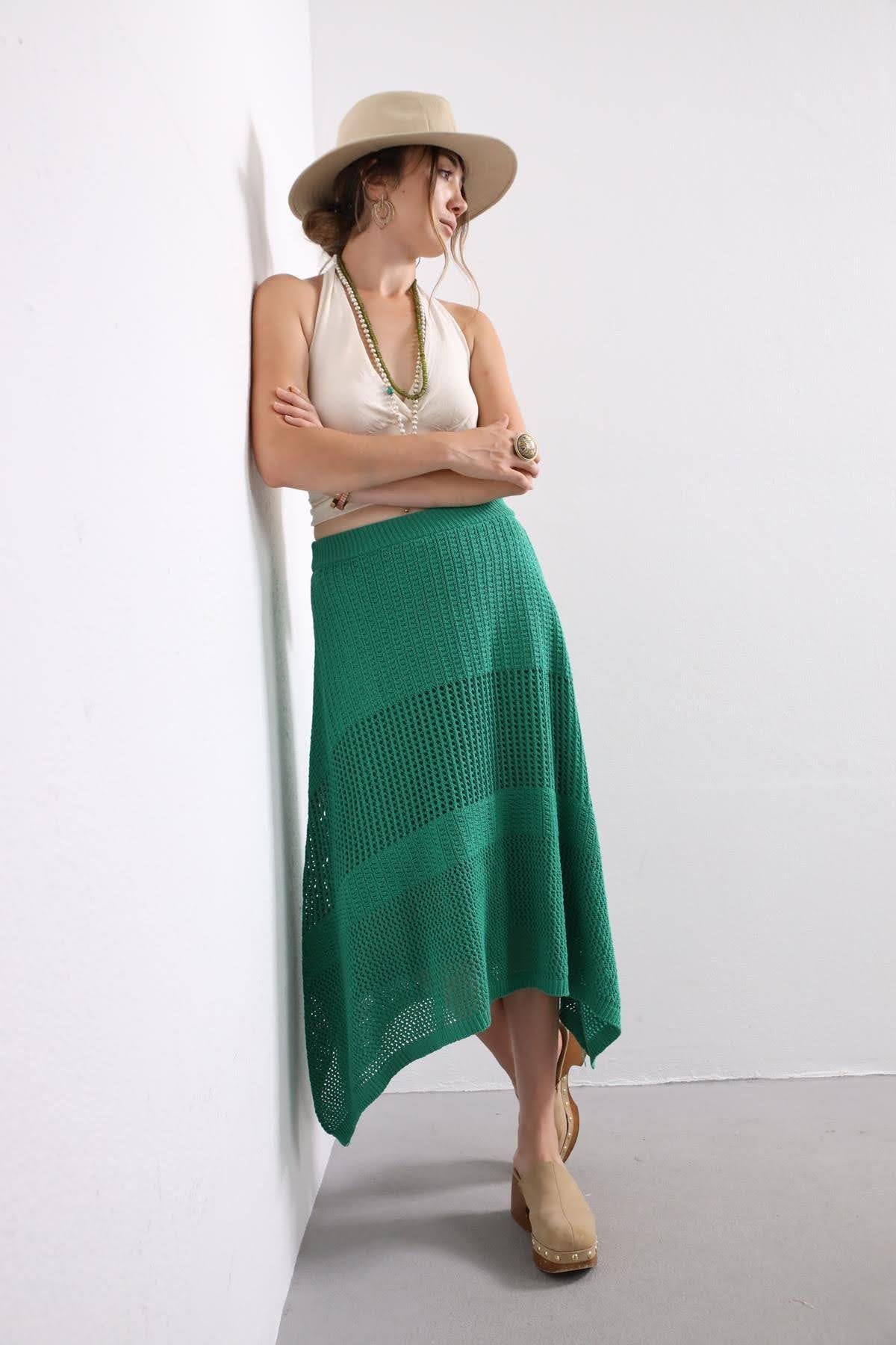 Yeşil Örme Etek - Şaman Butik Yeşil Örme Etek