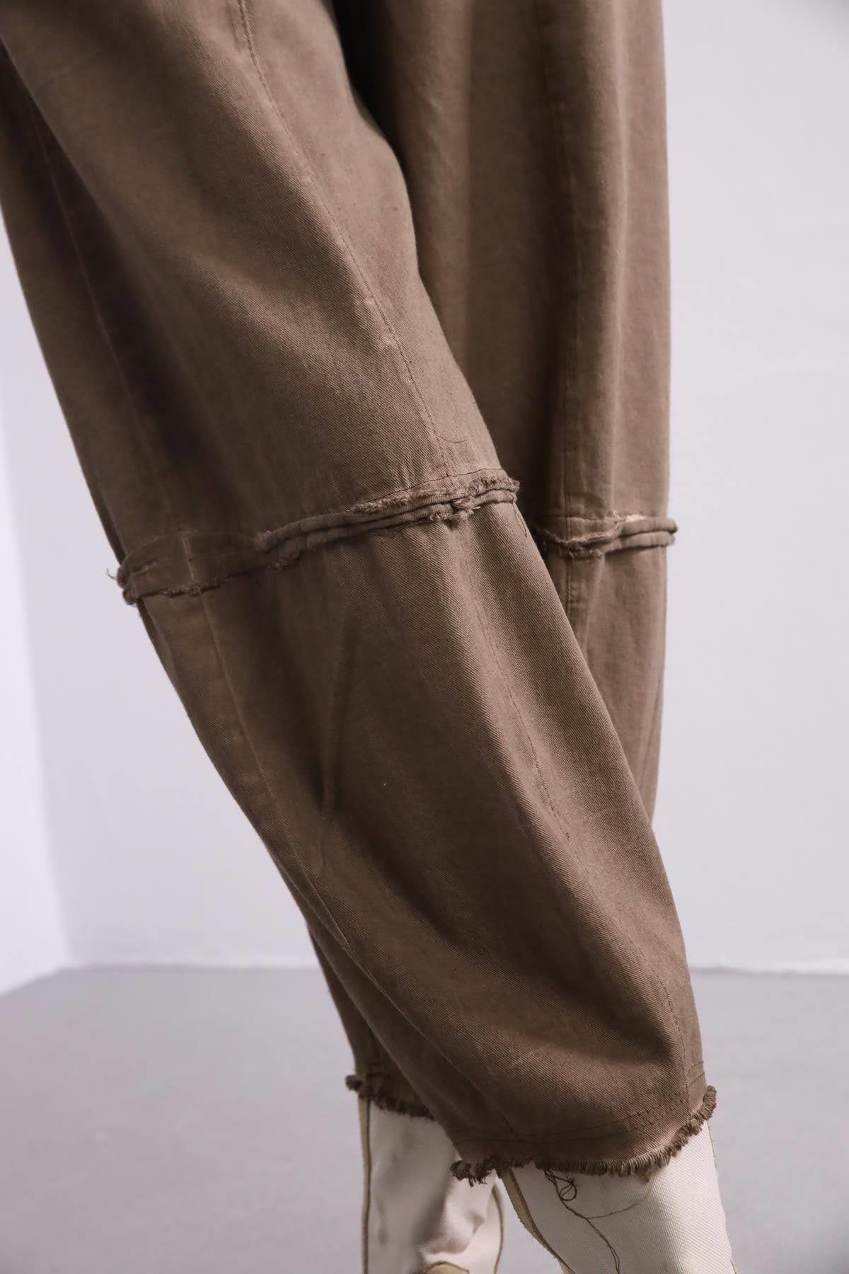  Vizon Rengi Yağ Yıkama Dikiş Detaylı Pantolon