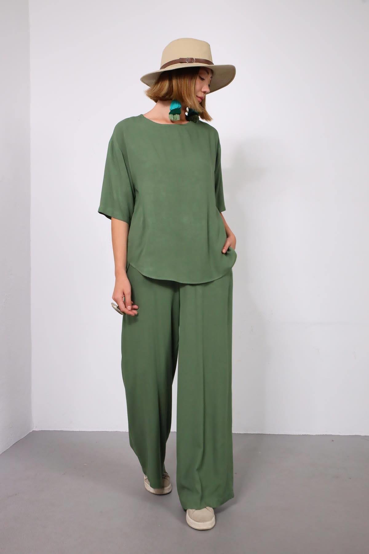  Haki Salaş Pantolon ve Bluz Takım