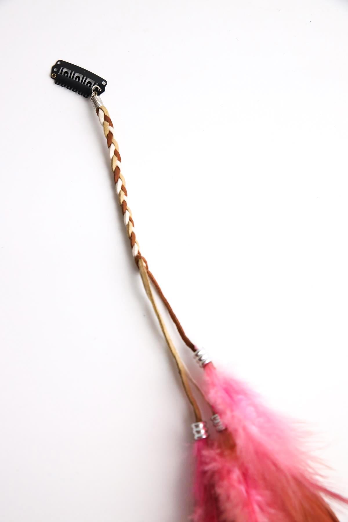 Pembe Tüylü Saç Tokası - Şaman Butik Pembe Tüylü Saç Tokası