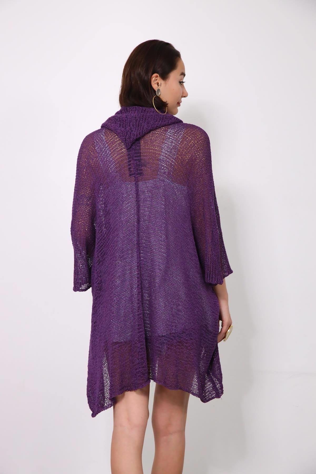  Mor Kapüşonlu Merserize Hırka