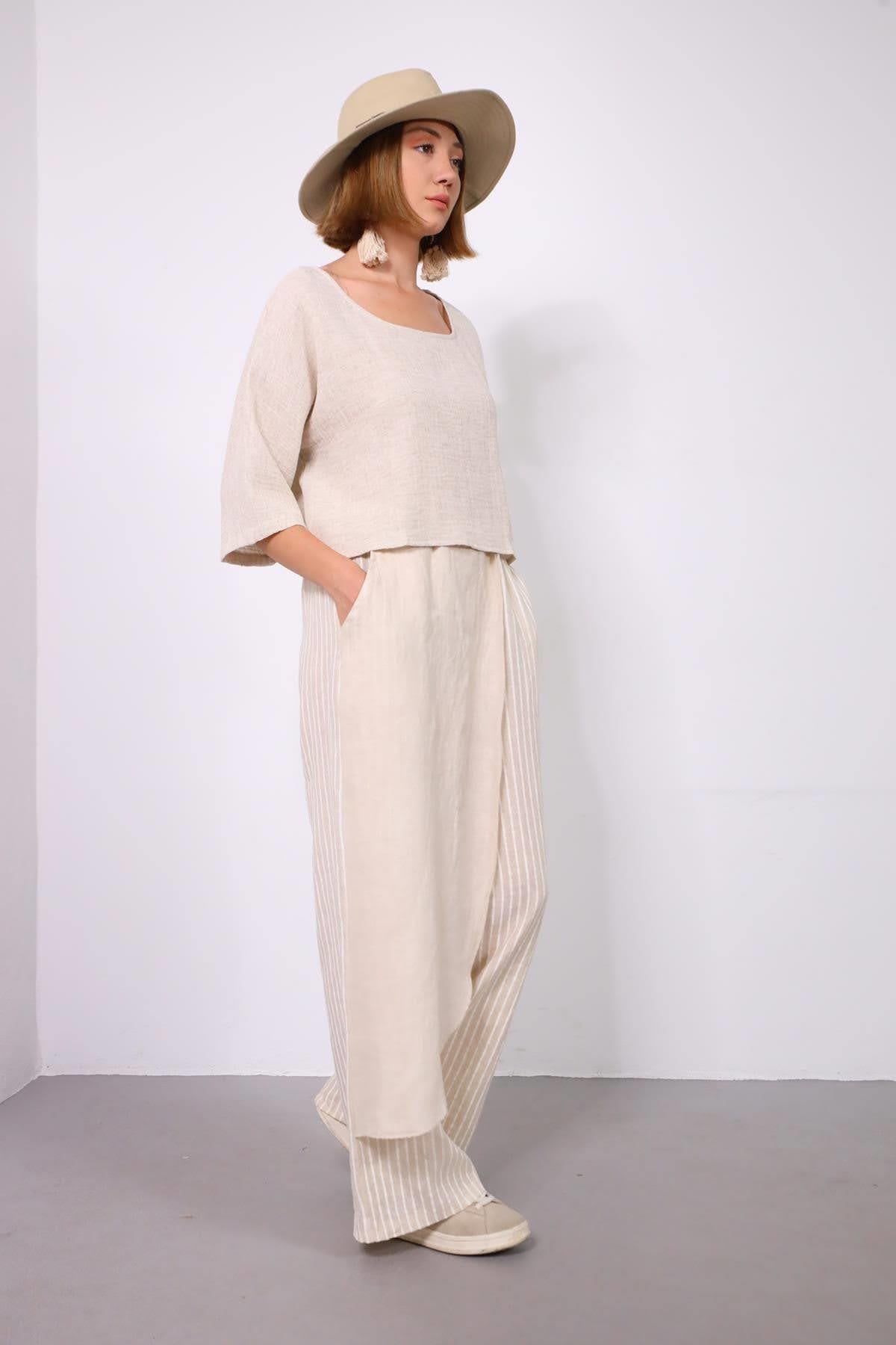 Krem Rengi Kayık Yaka Düşük Omuz Crop Bluz - Şaman Butik Krem Rengi Kayık Yaka Düşük Omuz Crop Bluz