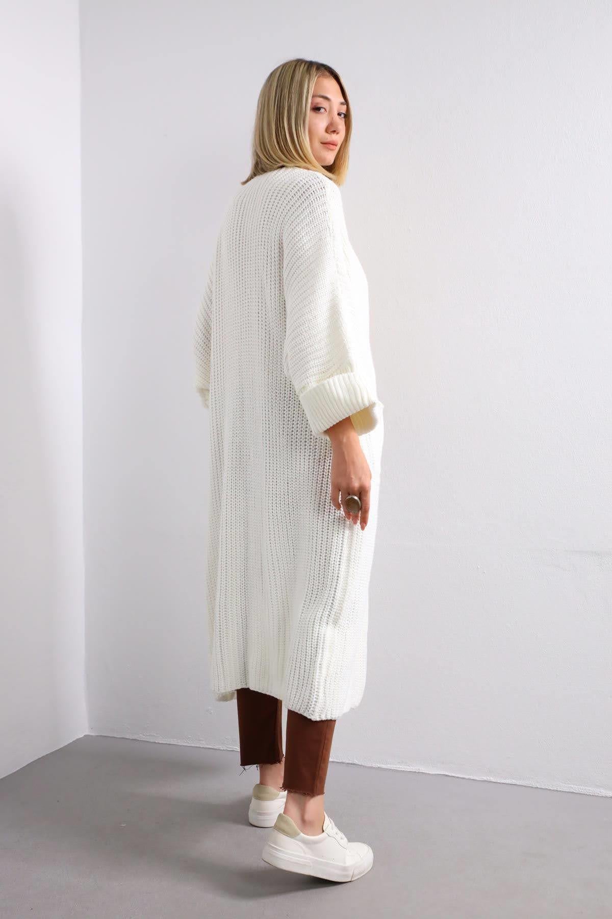 Beyaz Cepli Triko Hırka - Şaman Butik - Bohem Giyim ve Aksesuar | Kadın & Erkek Beyaz Cepli Triko Hırka