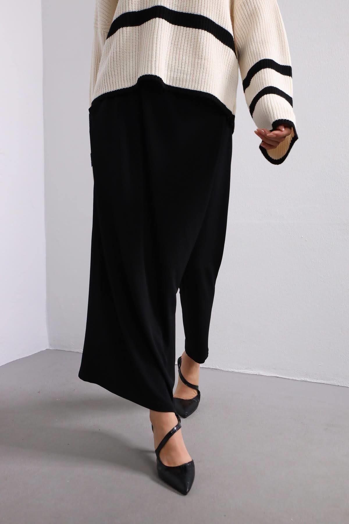  Siyah Önü Kruvaze Şalvar