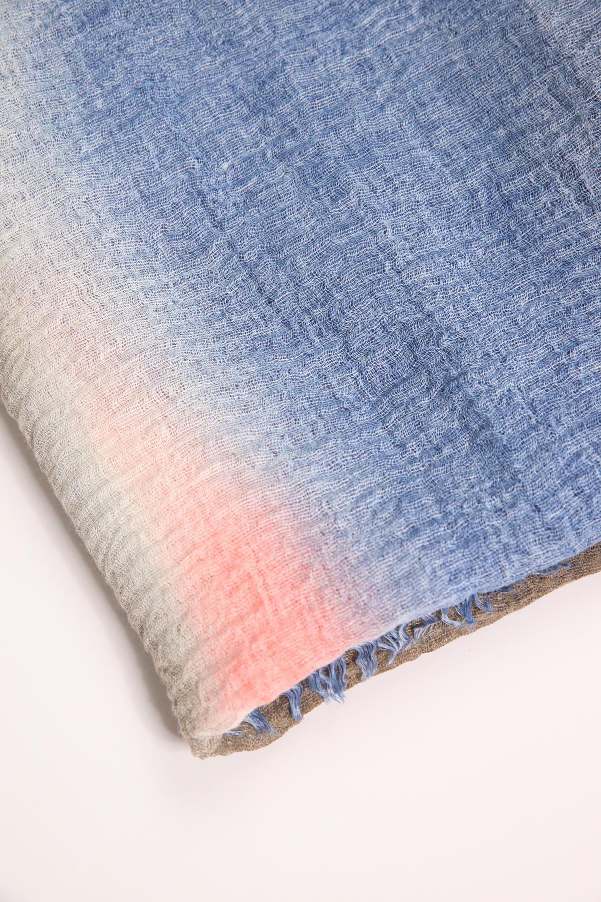 Mavi Çizgi Detaylı Renkli Şal - Şaman Butik Mavi Çizgi Detaylı Renkli Şal