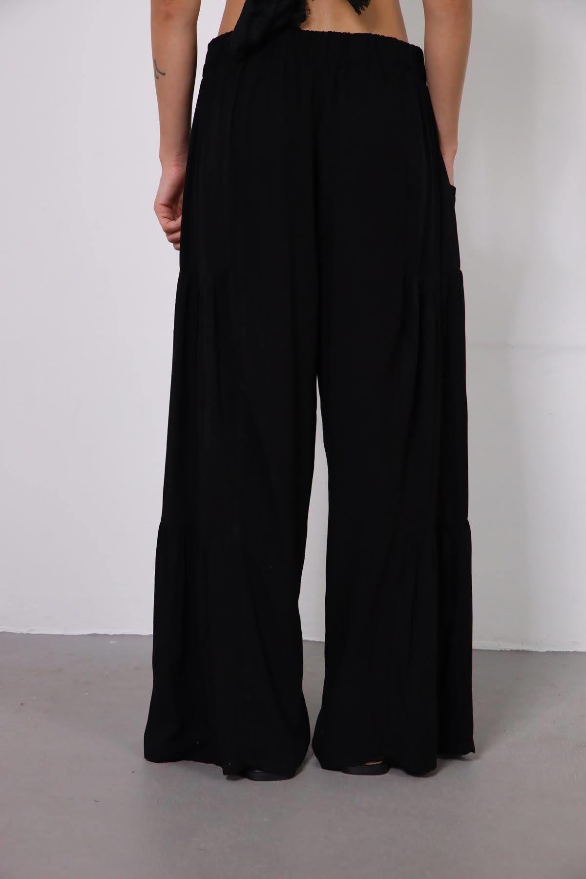 Siyah Bol Paça Rahat Pantolon - Şaman Butik Siyah Bol Paça Rahat Pantolon