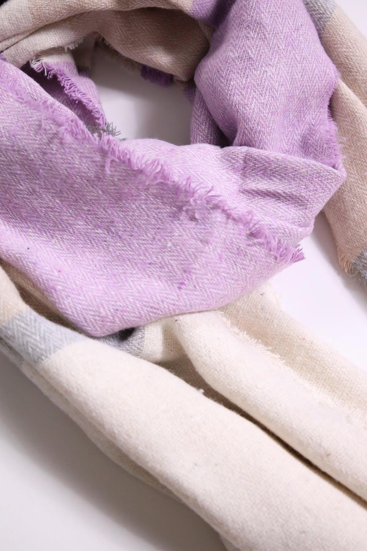  Lila Desenli Saçaklı Şal