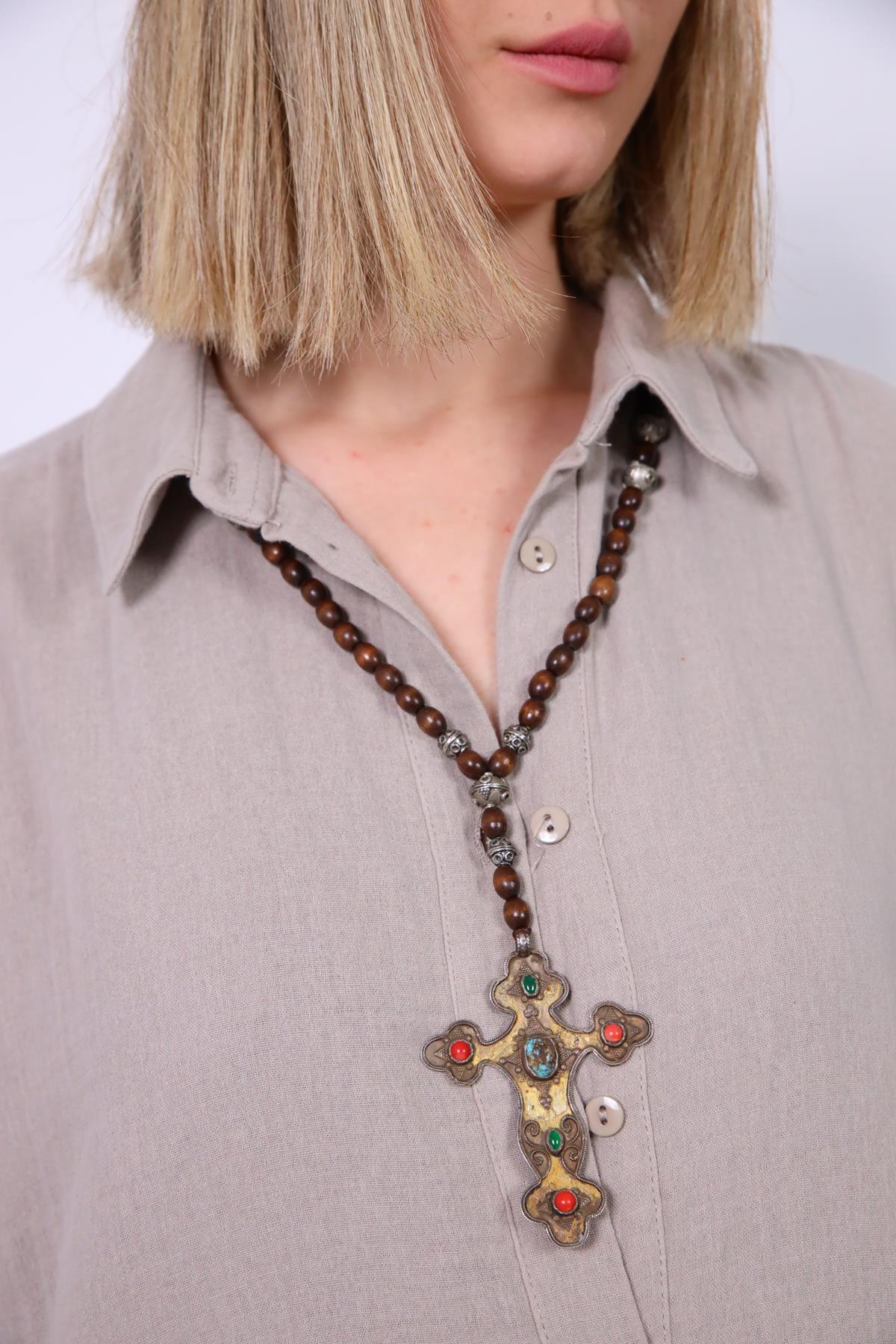  Haç Detaylı Ahşap Mala