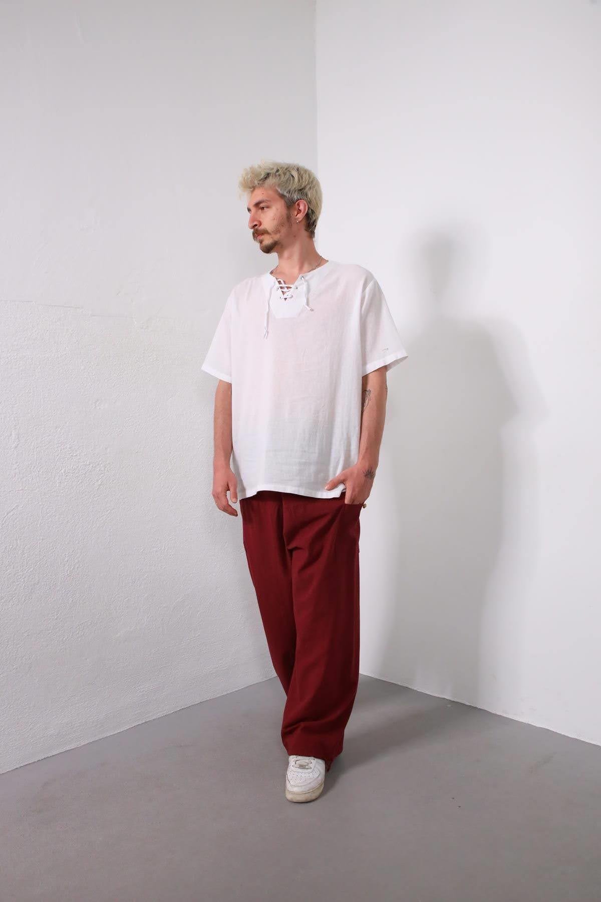  Bordo Beli Desenli Balıkçı Pantolon