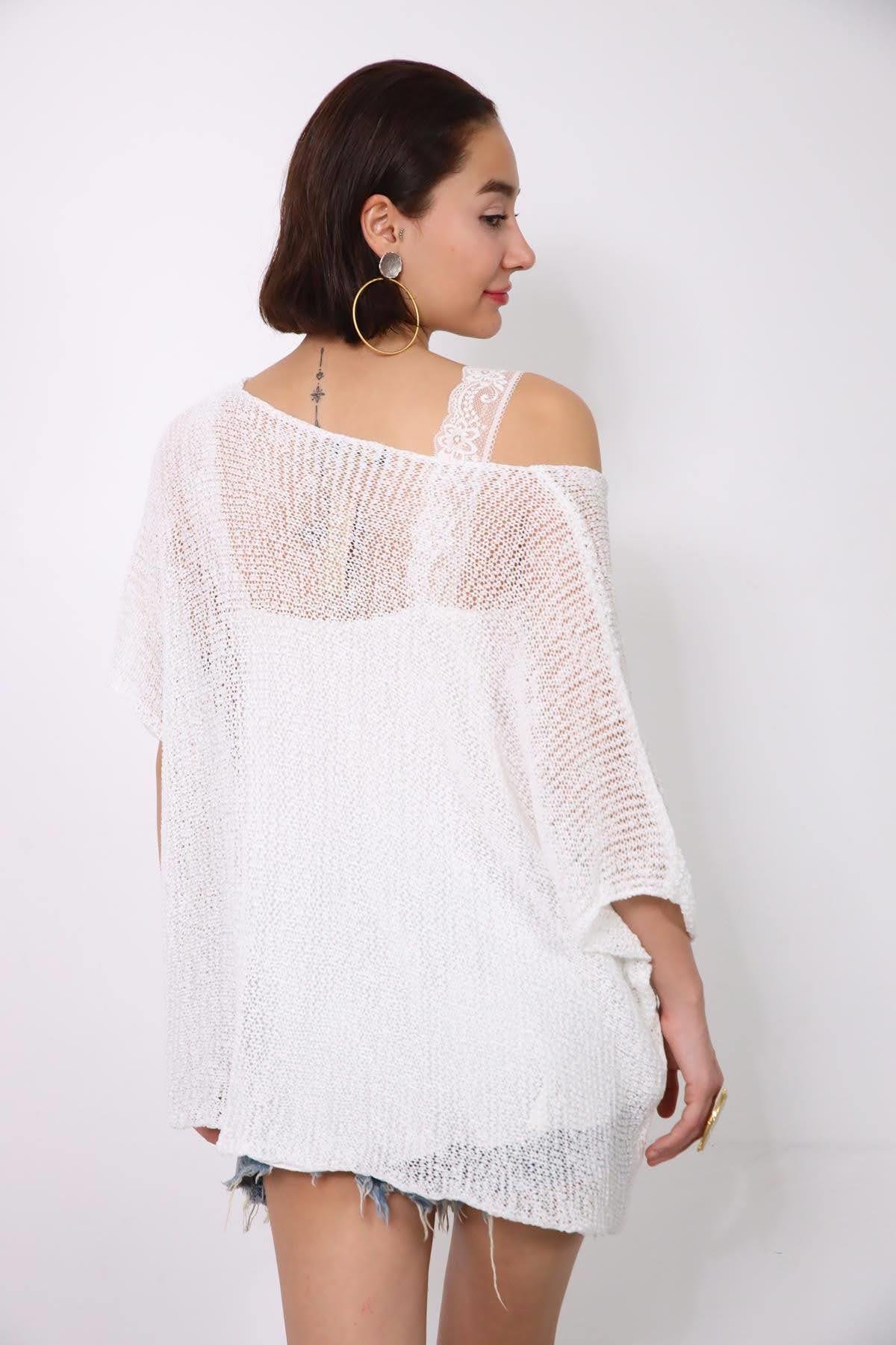  Beyaz Tek Düğme Judith Merserize Tunik