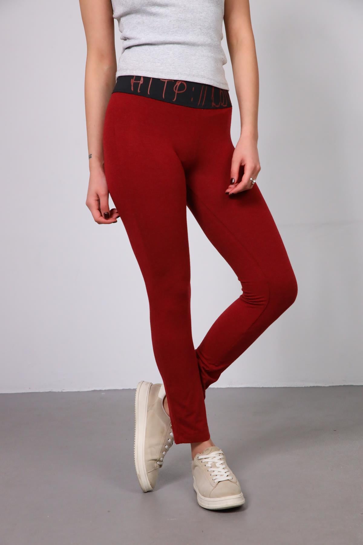  Bordo Beli Yazı Detaylı Tayt