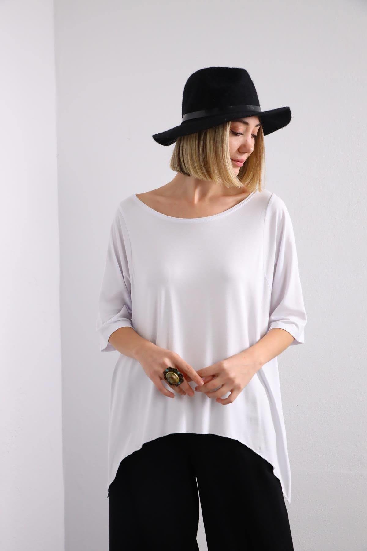 White Long Sides Blouse - Şaman Butik | Shop Online White Long Sides Blouse