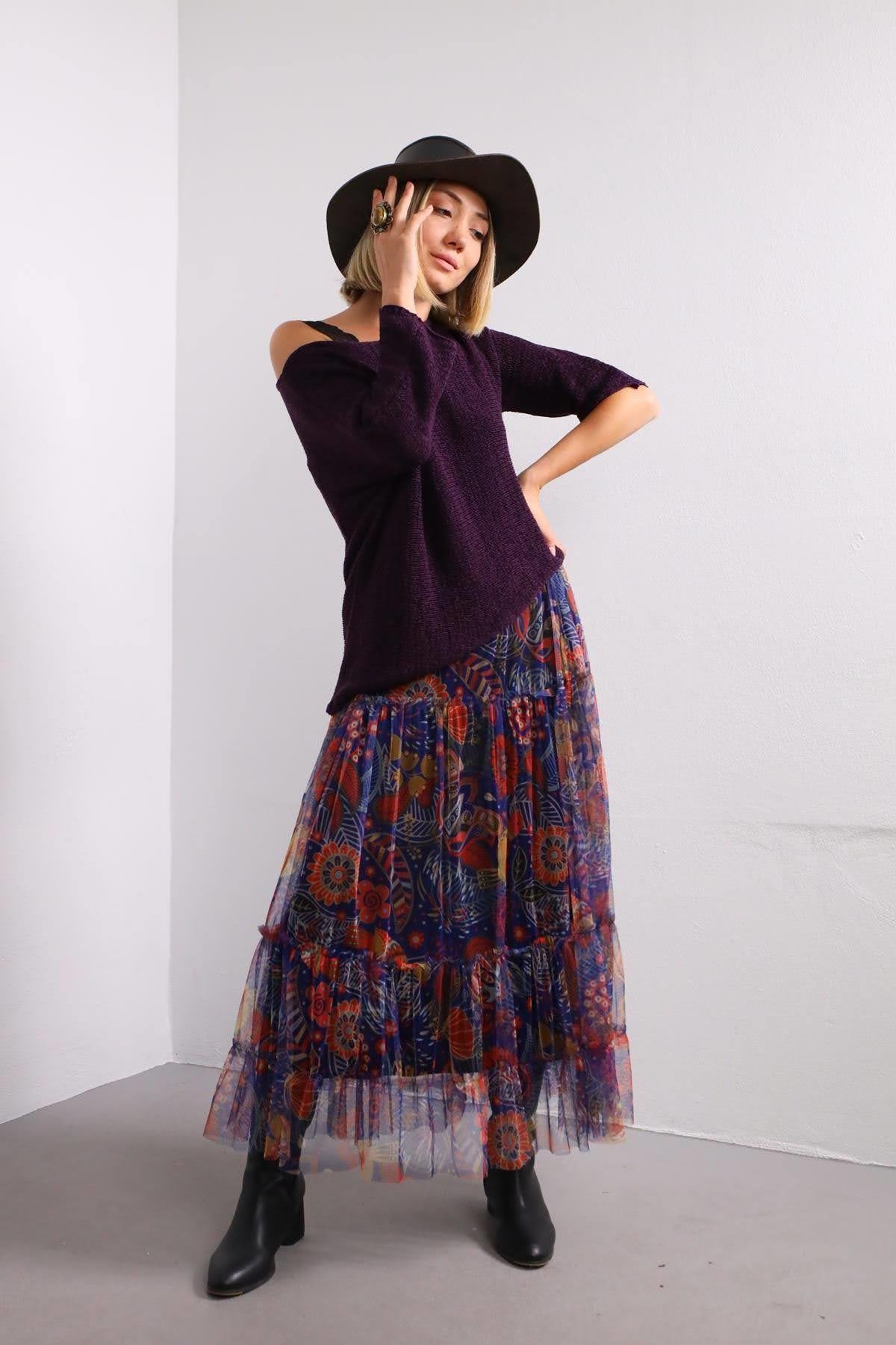 Mor Tensel Merserize Bluz - Şaman Butik Mor Tensel Merserize Bluz