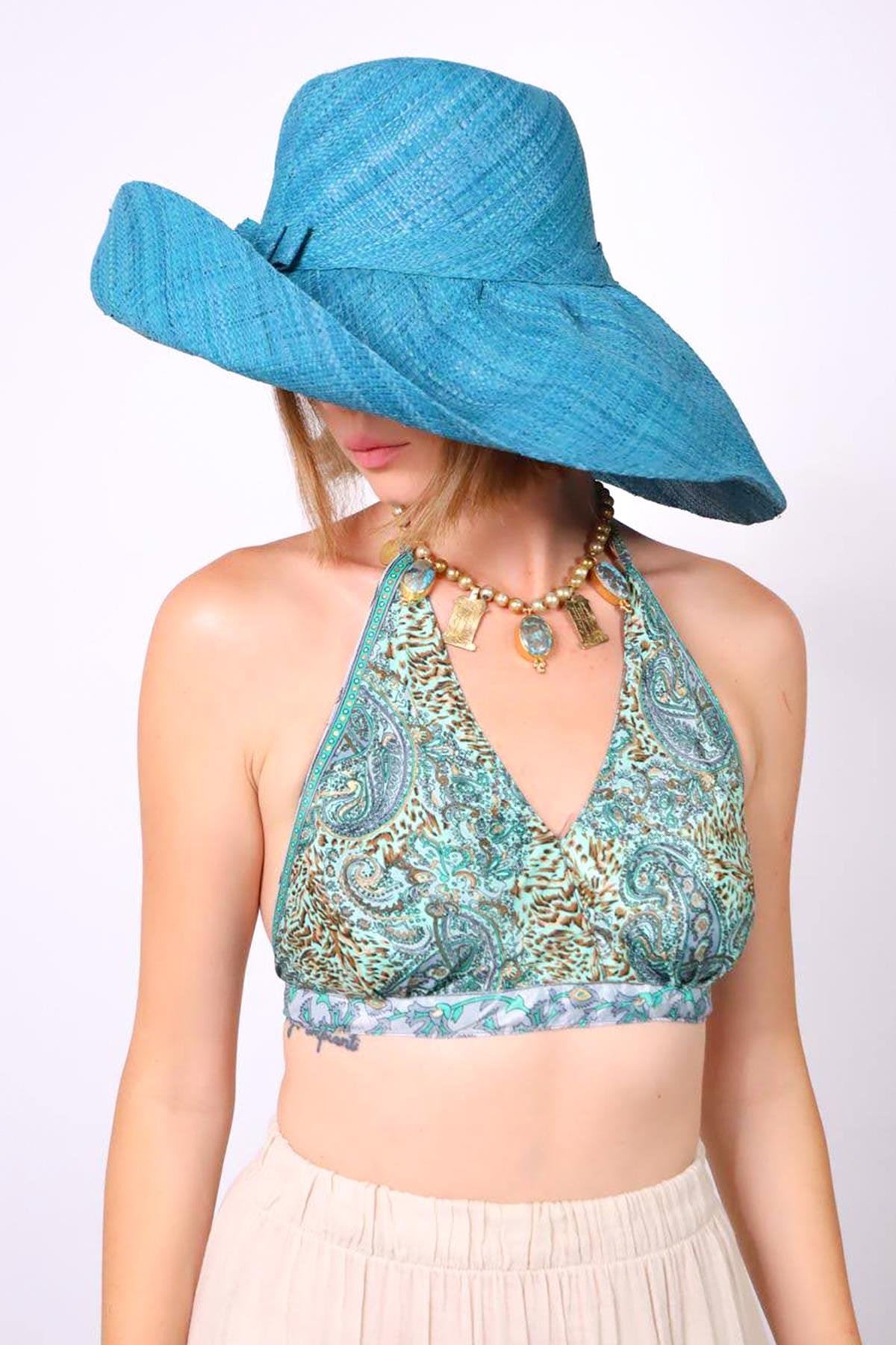  Turkuaz Rafya Şapka