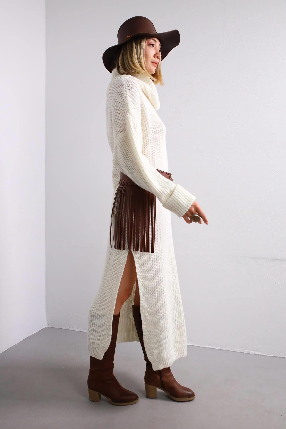 Ecru Turtleneck Long Knit Dress Ecru Turtleneck Long Knit Dress
