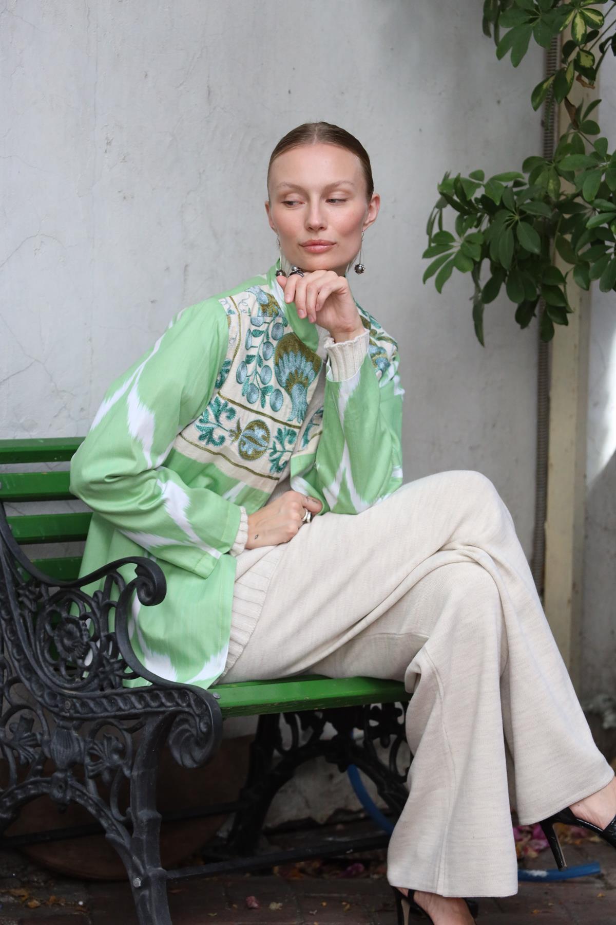 Pistachio Green Suzani Caftan 