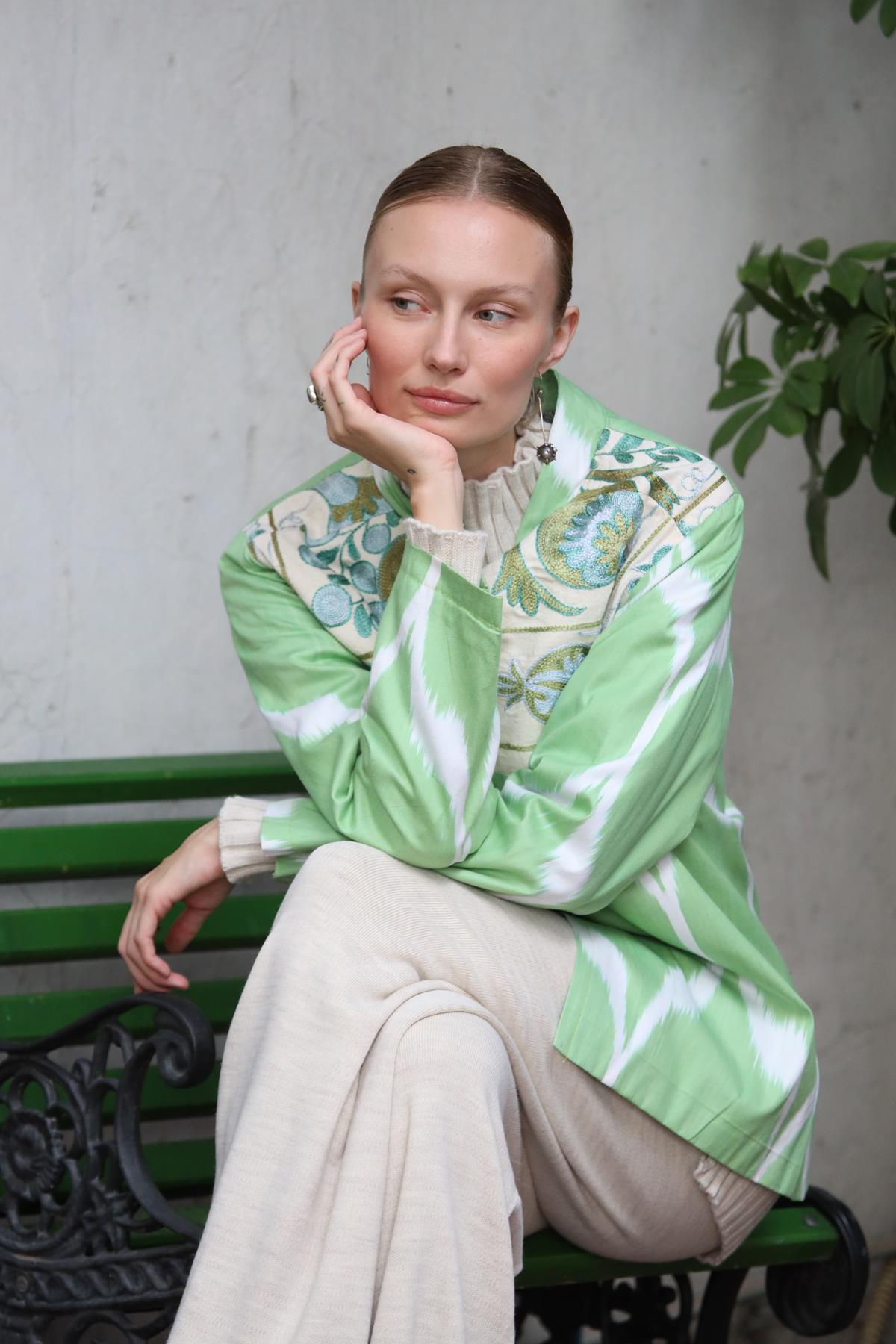 Pistachio Green Suzani Caftan 