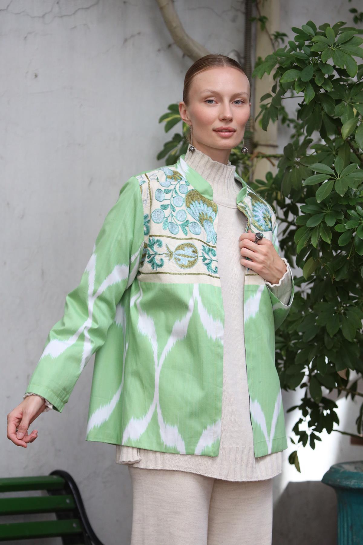 Pistachio Green Suzani Caftan 
