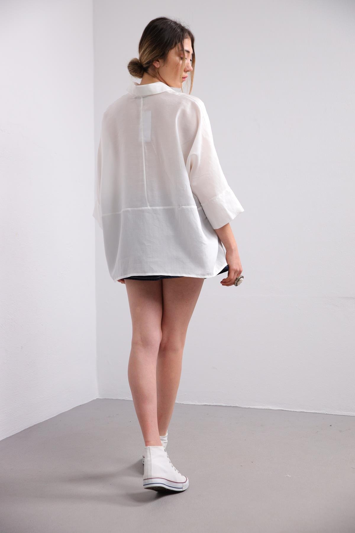  Beyaz Yarasa Kol Arkası Dikişli Gömlek