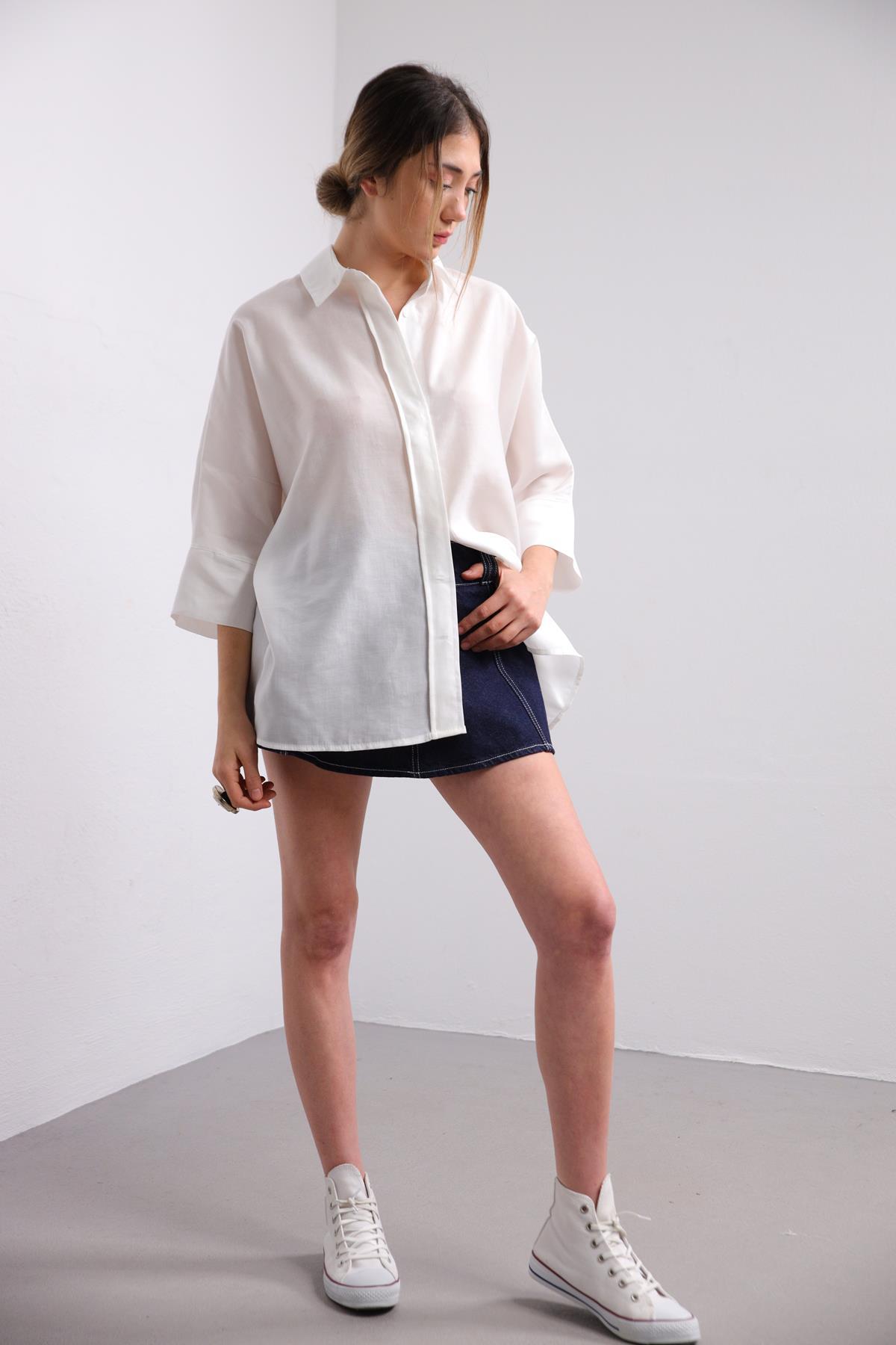  Beyaz Yarasa Kol Arkası Dikişli Gömlek