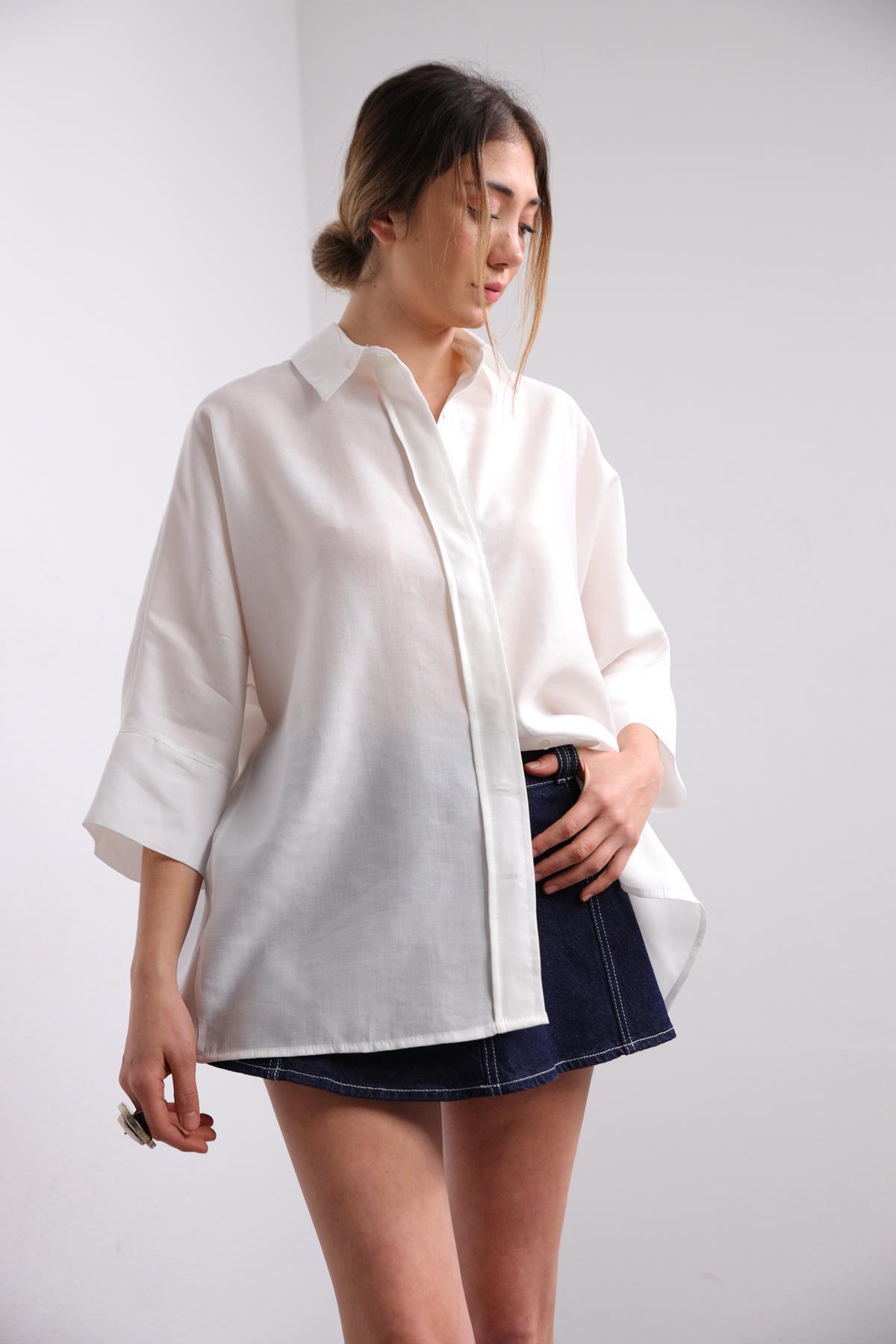  Beyaz Yarasa Kol Arkası Dikişli Gömlek