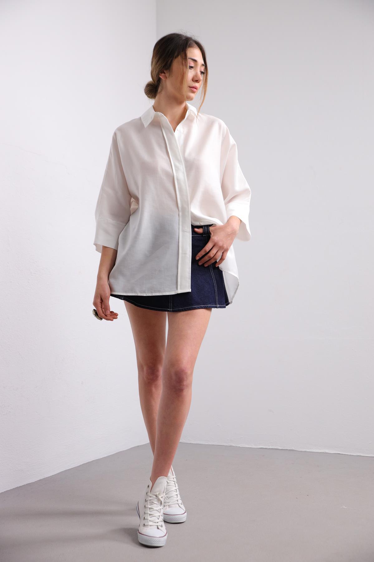  Beyaz Yarasa Kol Arkası Dikişli Gömlek