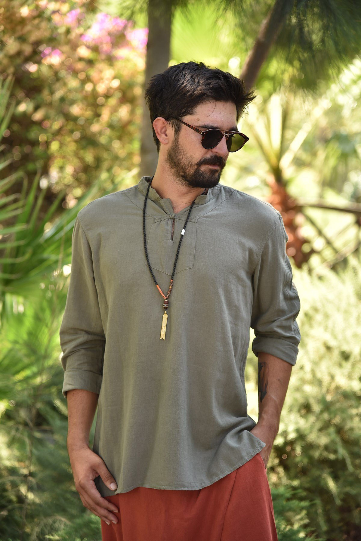 Haki Erkek Gömlek - Şaman Butik Haki Erkek Gömlek