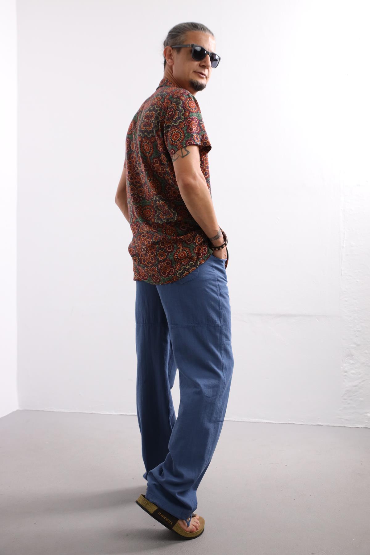  Kahverengi Retro Desen Erkek Gömlek