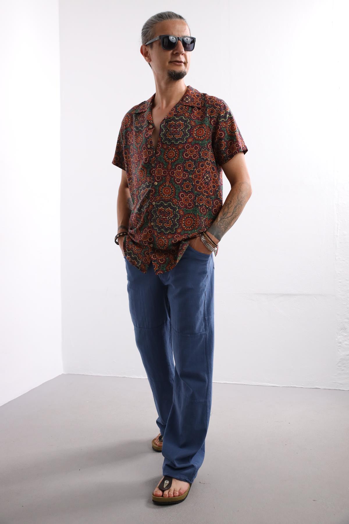  Kahverengi Retro Desen Erkek Gömlek