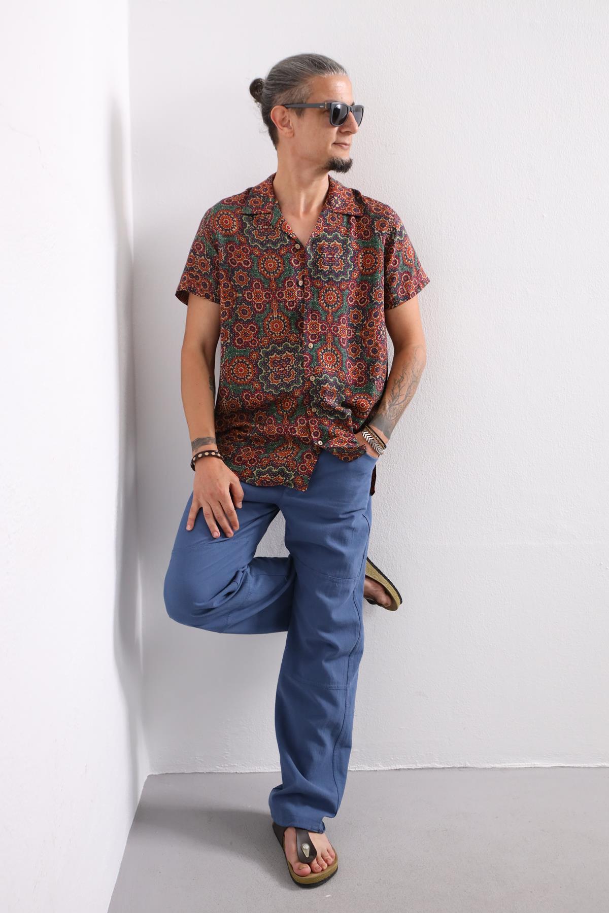  Kahverengi Retro Desen Erkek Gömlek