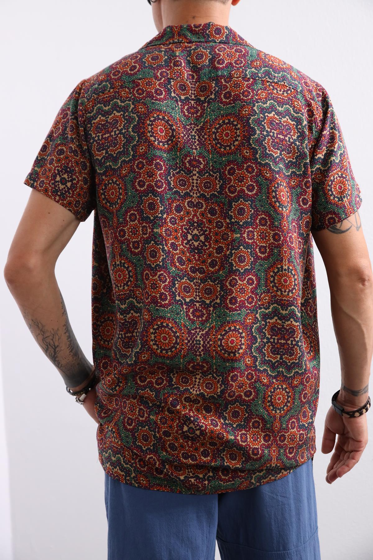  Kahverengi Retro Desen Erkek Gömlek