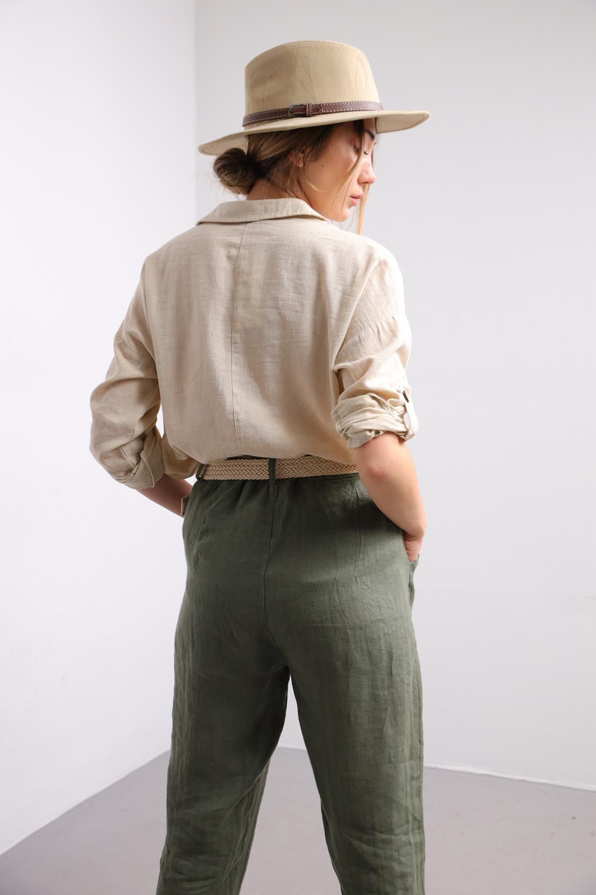  Krem Rengi Büyük Cepli Gömlek