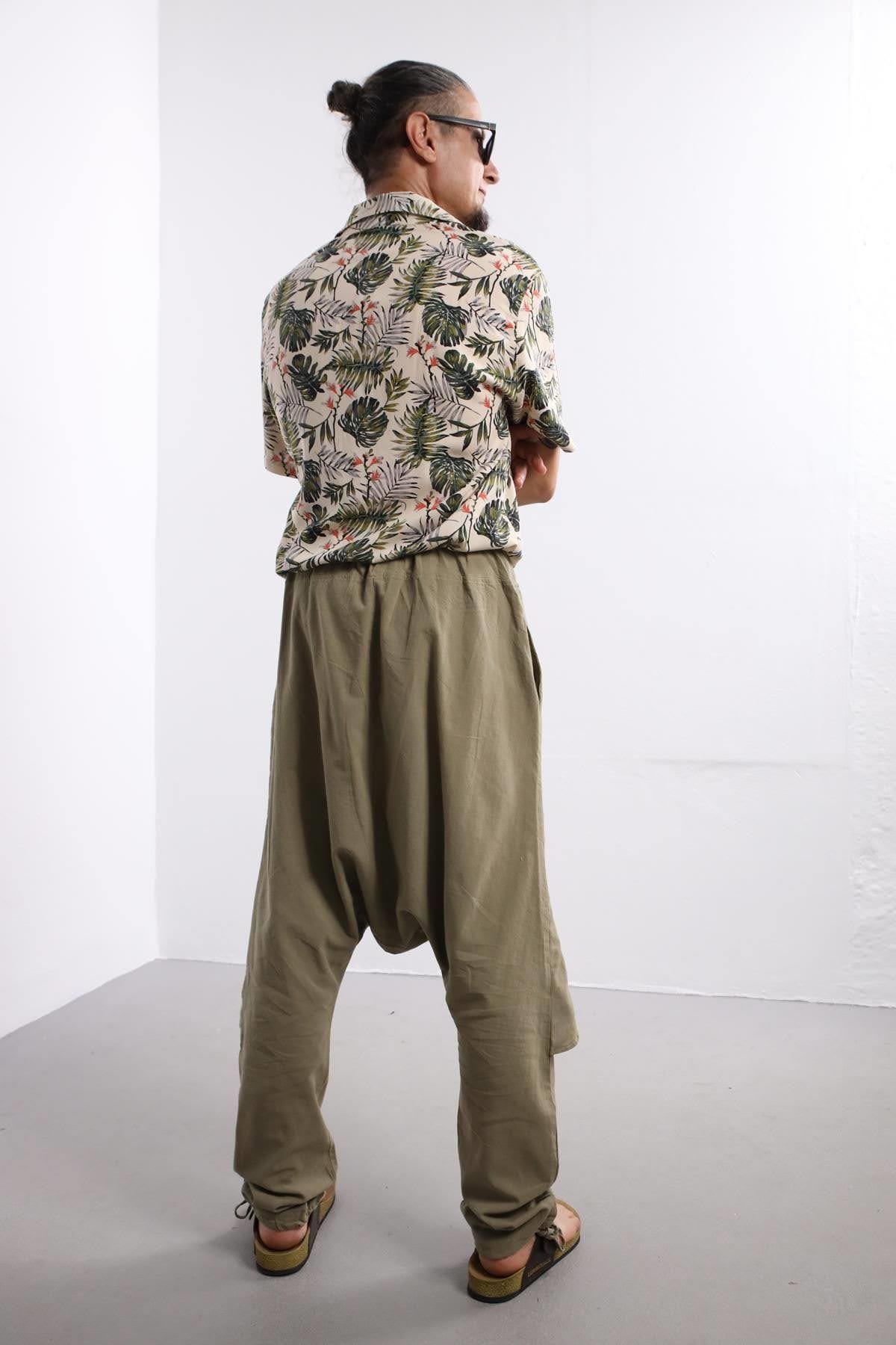 Cream Leaf Patterned Short Sleeve Shirt - Şaman Butik | Boho Fashion Cream Leaf Patterned Short Sleeve Shirt