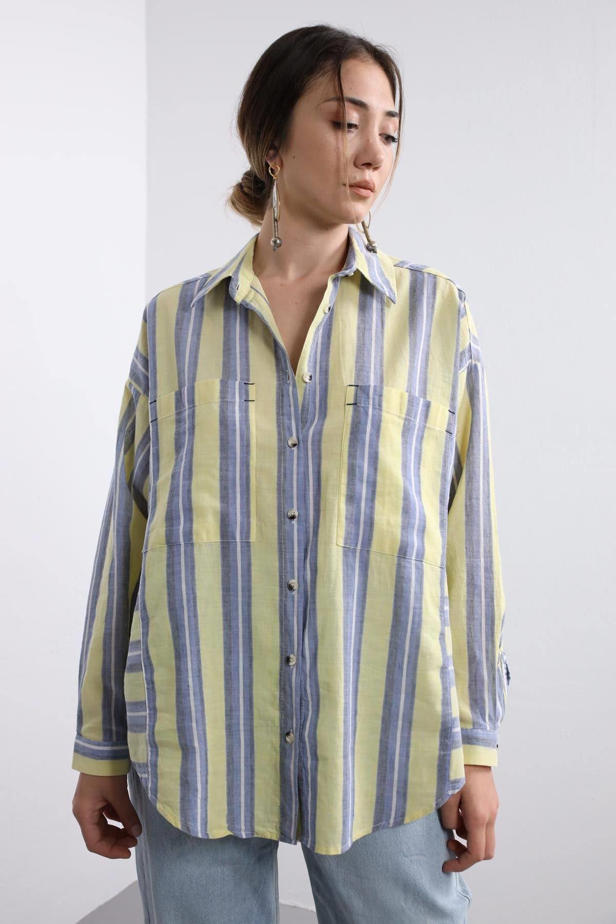  Sarı Mavi Çizgili Gömlek