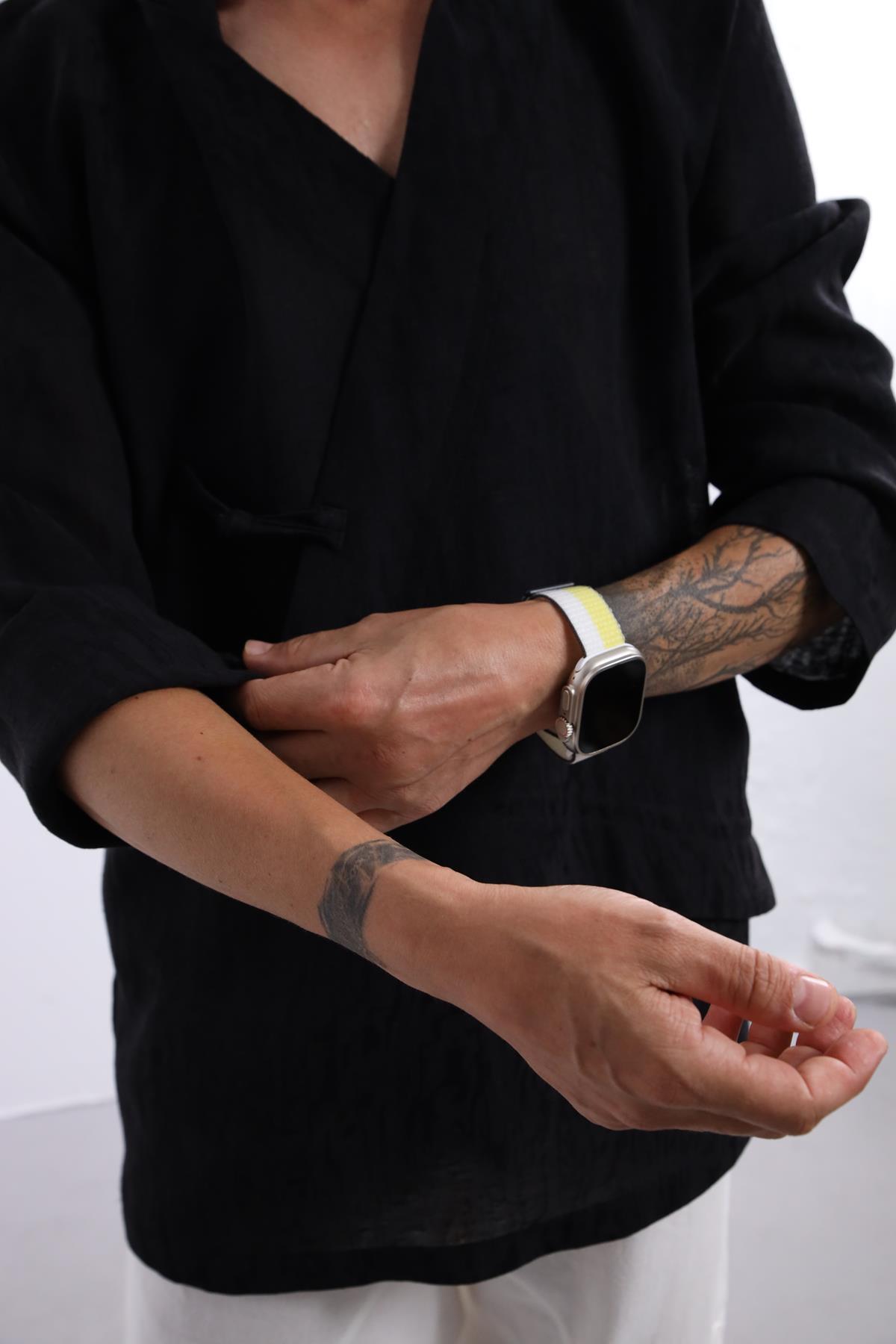  Siyah Desenli Asimetrik Kesim Keten Gömlek