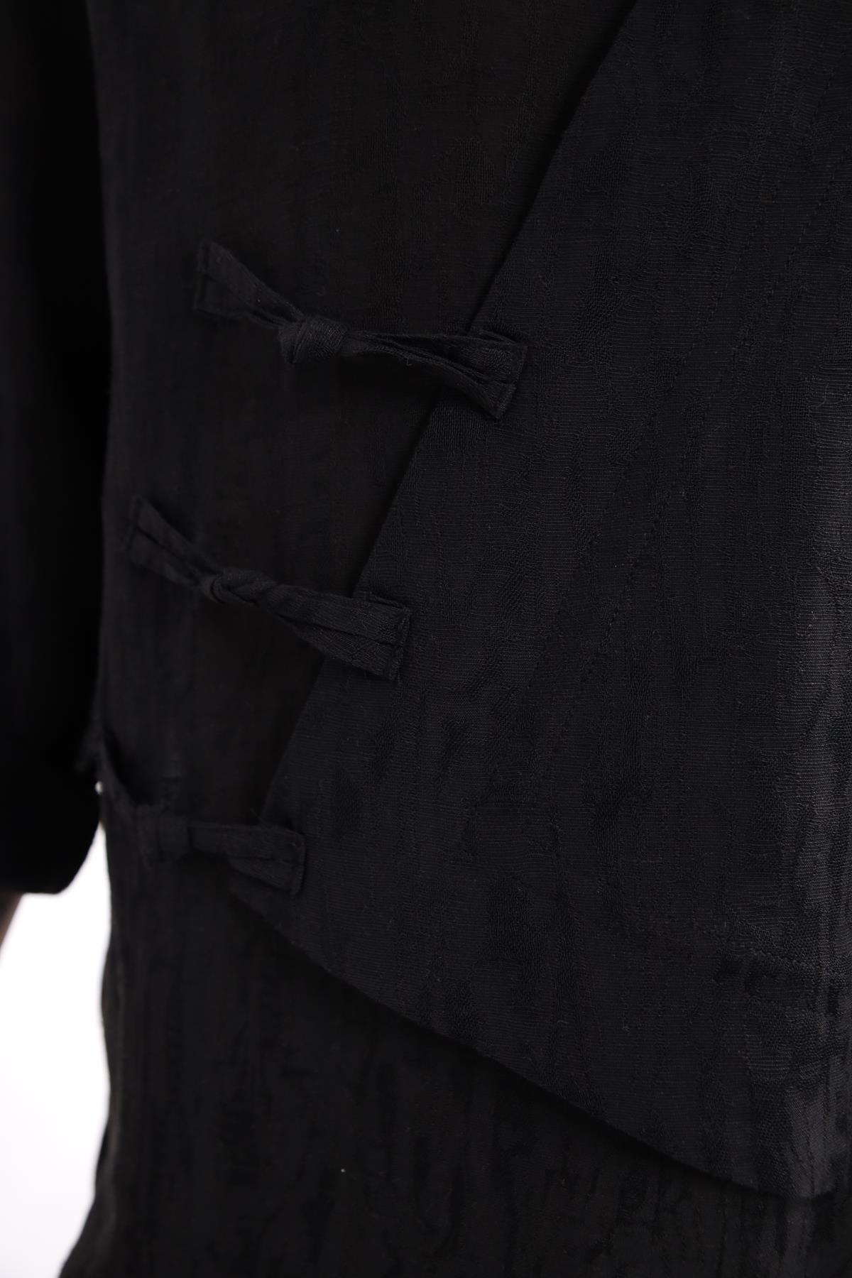  Siyah Desenli Asimetrik Kesim Keten Gömlek