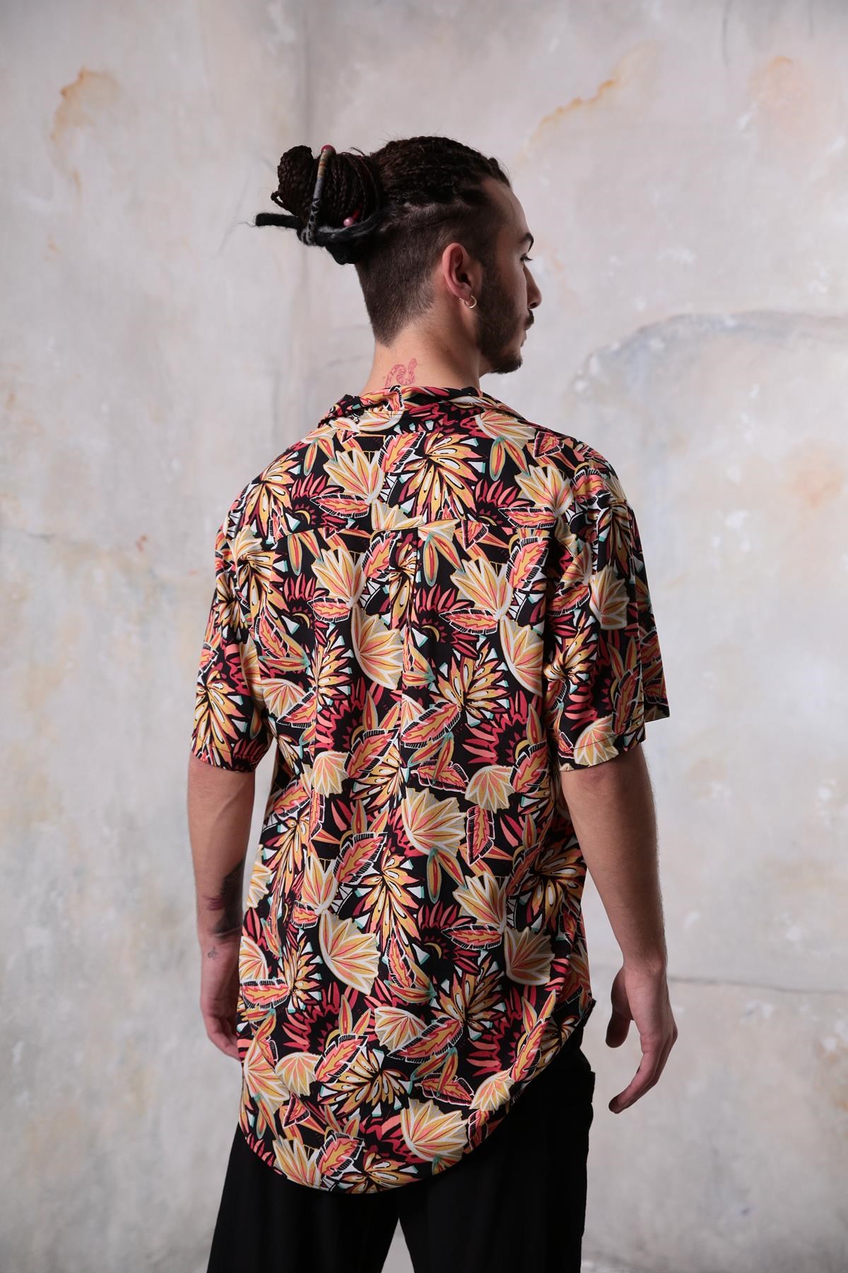 Saman Butik | Shop Online Black Leaf Pattern Shirt