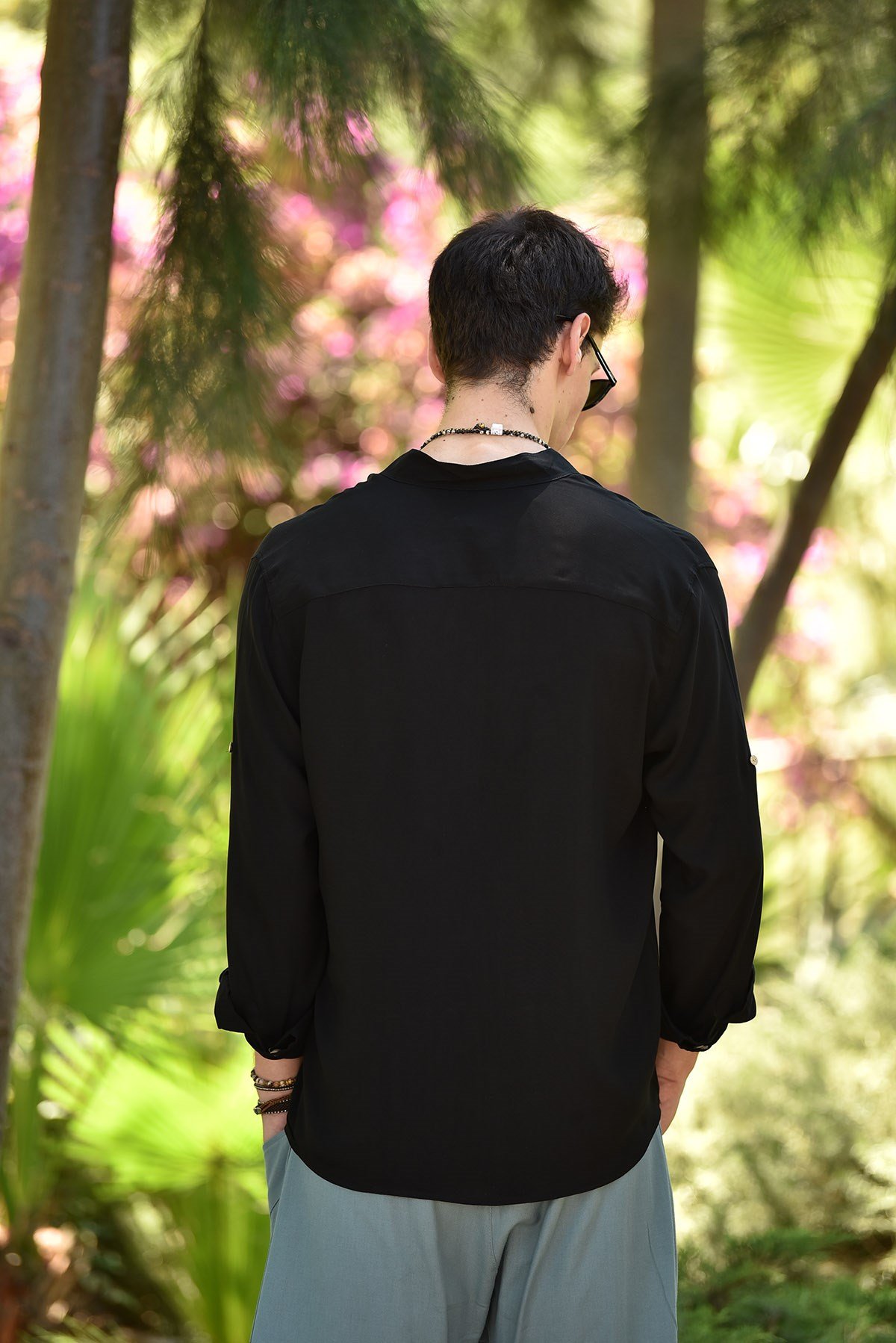 Siyah Hakim Yaka Erkek Gömlek - Şaman Butik Siyah Hakim Yaka Erkek Gömlek