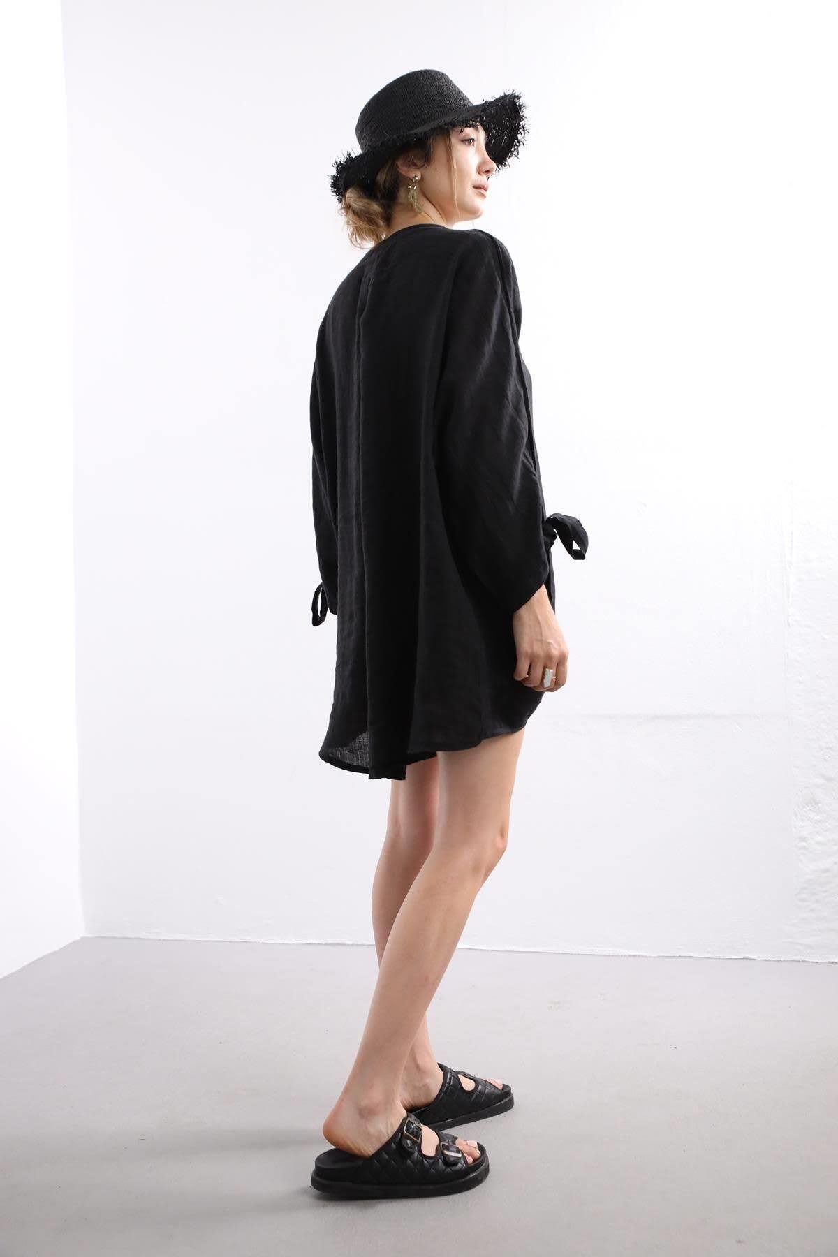 Black Knot Sleeve Linen Shirt Saman Butik | Shop Online Black Knot Sleeve Linen Shirt 