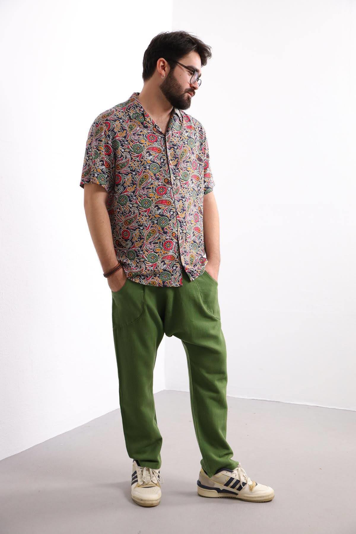 Black Paisley Patterned Short Sleeve Men's Shirt - Şaman Butik | Shop Online Black Paisley Patterned Short Sleeve Men's Shirt