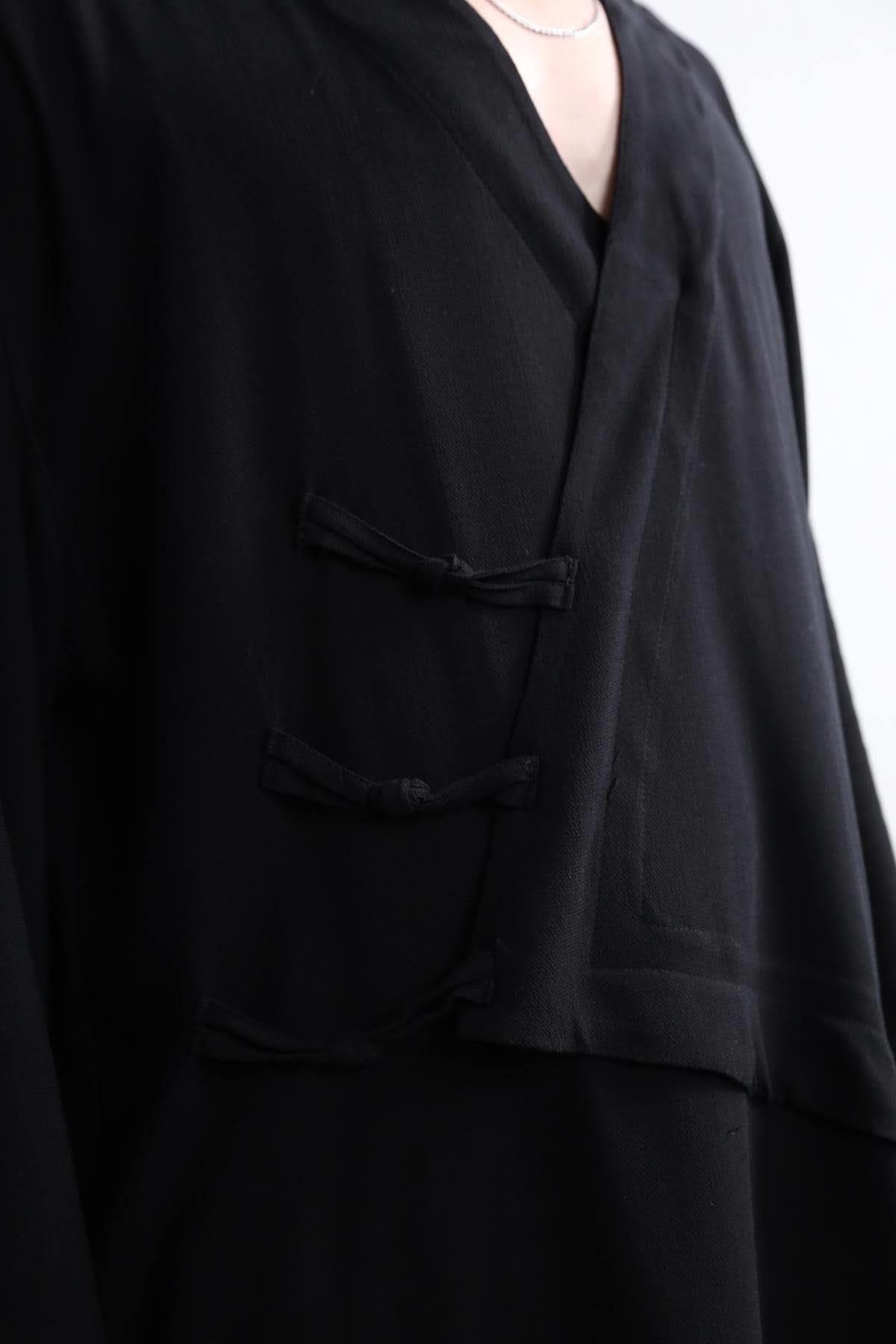  Siyah V Yaka Asimetrik Kesim Keten Gömlek