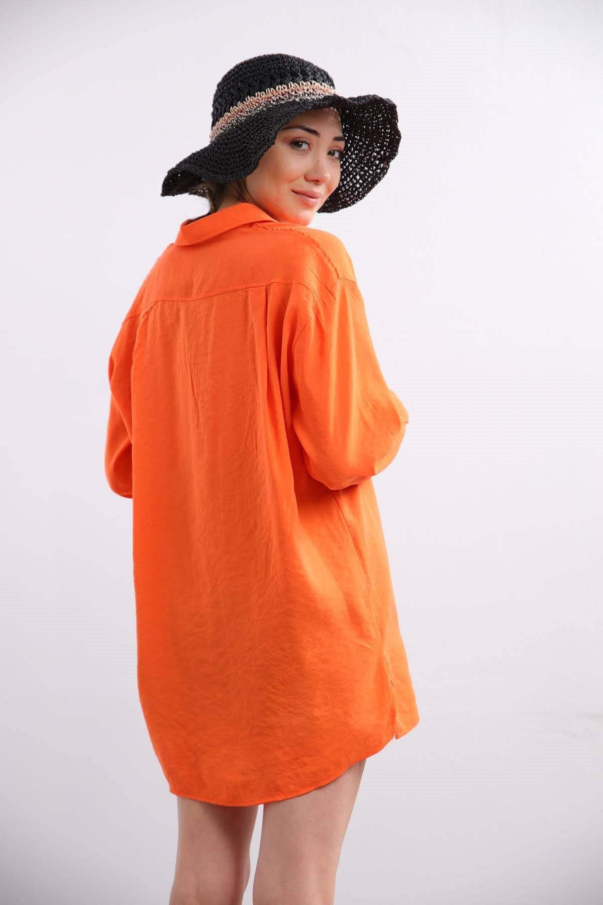  Turuncu Çift Cepli Gömlek