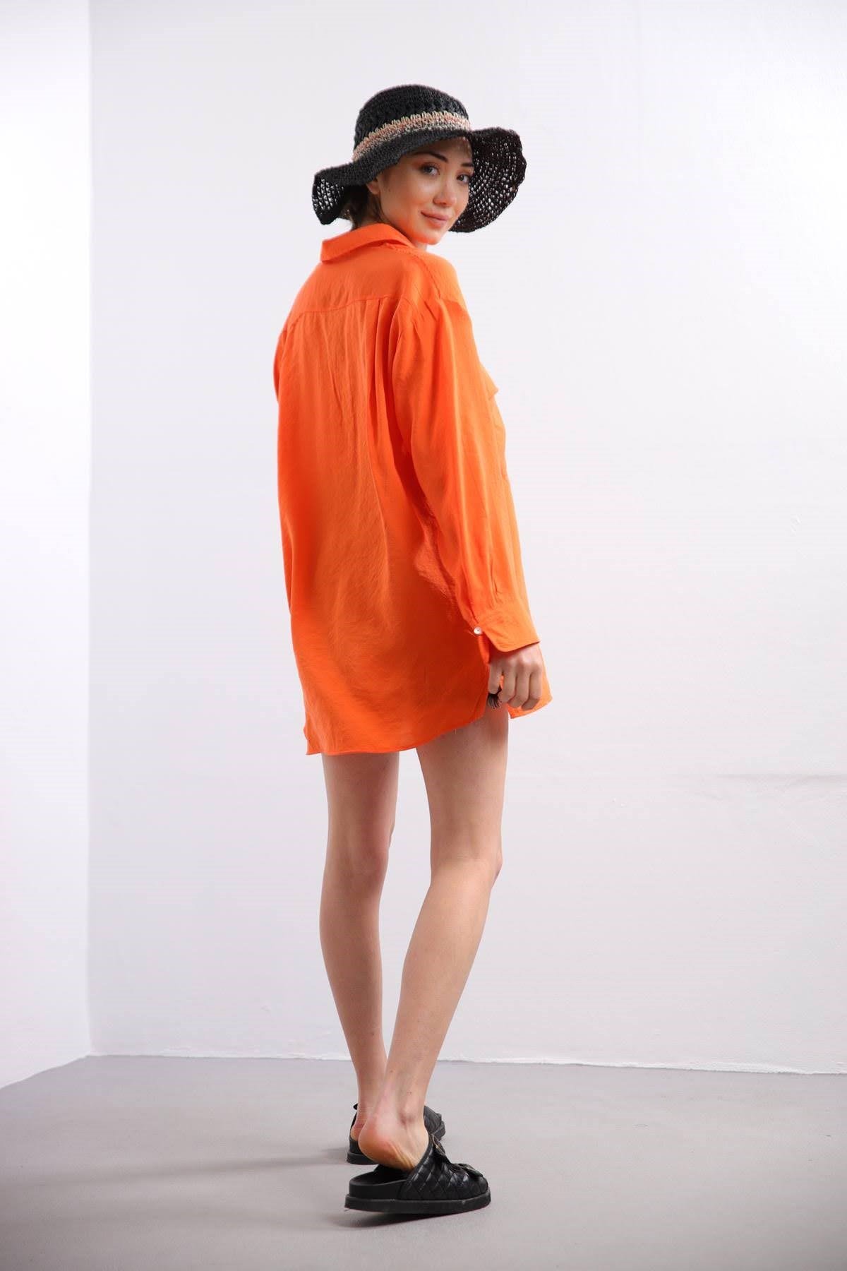  Turuncu Çift Cepli Gömlek