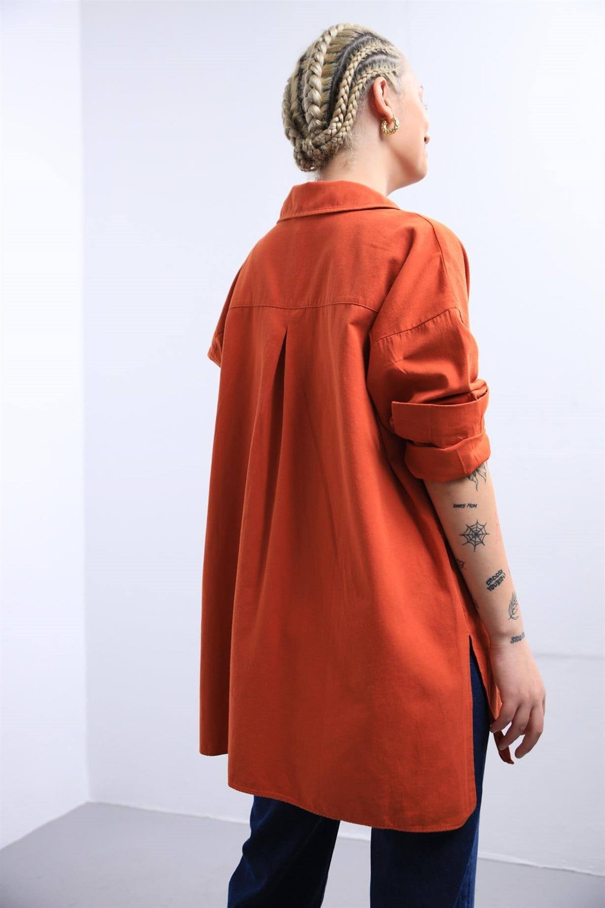 Turuncu Tek Cepli Oversize Gömlek - Şaman Butik Turuncu Tek Cepli Oversize Gömlek