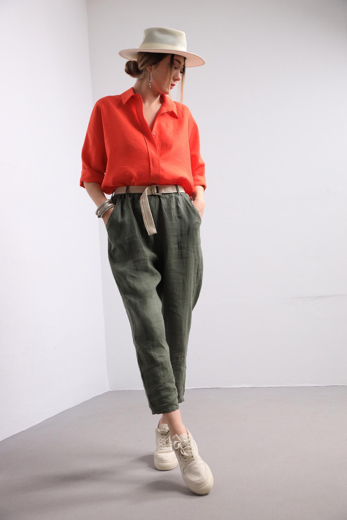  Turuncu Yarasa Kol Arkası Dikişli Gömlek